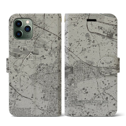 【下赤塚（東京都）】地図柄iPhoneケース（手帳タイプ）モノトーン・iPhone 11 Pro 用