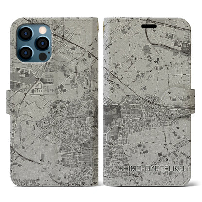 【下赤塚（東京都）】地図柄iPhoneケース（手帳タイプ）モノトーン・iPhone 12 / 12 Pro 用