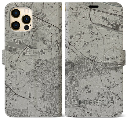 【下赤塚（東京都）】地図柄iPhoneケース（手帳タイプ）モノトーン・iPhone 12 Pro Max 用