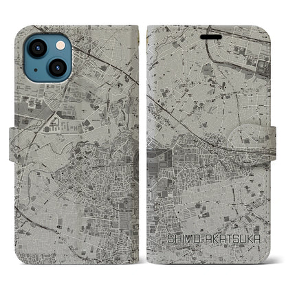 【下赤塚（東京都）】地図柄iPhoneケース（手帳タイプ）モノトーン・iPhone 13 用
