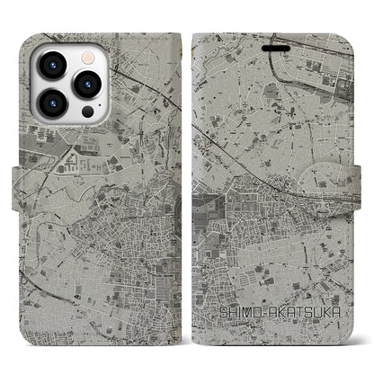 【下赤塚（東京都）】地図柄iPhoneケース（手帳タイプ）モノトーン・iPhone 13 Pro 用