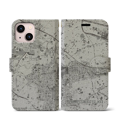 【下赤塚（東京都）】地図柄iPhoneケース（手帳タイプ）モノトーン・iPhone 13 mini 用