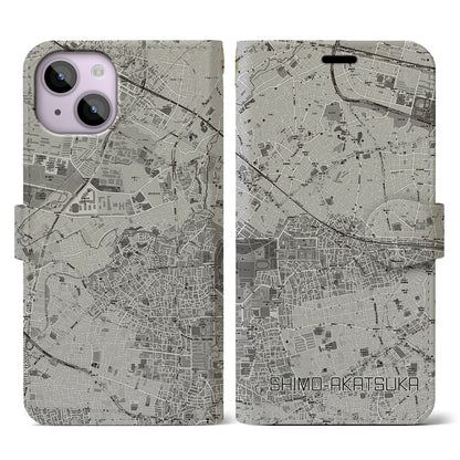 【下赤塚（東京都）】地図柄iPhoneケース（手帳タイプ）モノトーン・iPhone 14 用