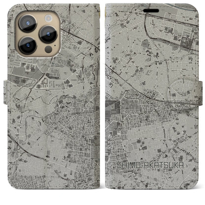 【下赤塚（東京都）】地図柄iPhoneケース（手帳タイプ）モノトーン・iPhone 14 Pro Max 用