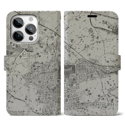 【下赤塚（東京都）】地図柄iPhoneケース（手帳タイプ）モノトーン・iPhone 14 Pro 用