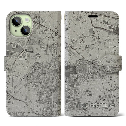 【下赤塚（東京都）】地図柄iPhoneケース（手帳タイプ）モノトーン・iPhone 15 用