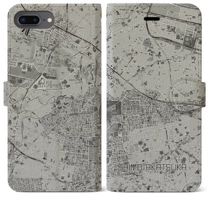 【下赤塚（東京都）】地図柄iPhoneケース（手帳タイプ）モノトーン・iPhone 8Plus /7Plus / 6sPlus / 6Plus 用