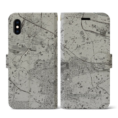 【下赤塚（東京都）】地図柄iPhoneケース（手帳タイプ）モノトーン・iPhone XS / X 用