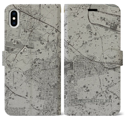 【下赤塚（東京都）】地図柄iPhoneケース（手帳タイプ）モノトーン・iPhone XS Max 用