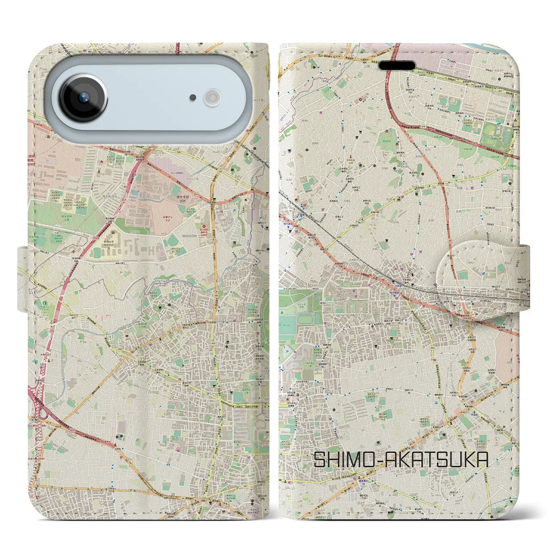 【下赤塚（東京都）】地図柄iPhoneケース（手帳タイプ）ナチュラル・iPhone 17 Pro Max 用