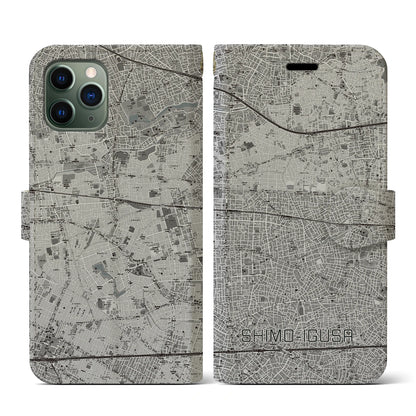 【下井草（東京都）】地図柄iPhoneケース（手帳タイプ）モノトーン・iPhone 11 Pro 用