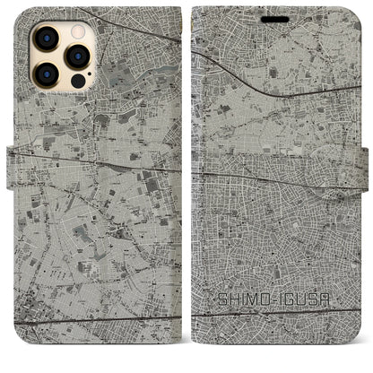 【下井草（東京都）】地図柄iPhoneケース（手帳タイプ）モノトーン・iPhone 12 Pro Max 用