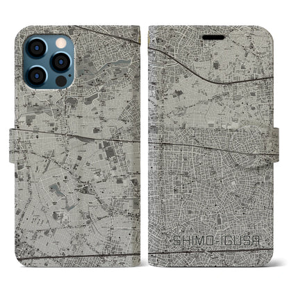 【下井草（東京都）】地図柄iPhoneケース（手帳タイプ）モノトーン・iPhone 12 / 12 Pro 用