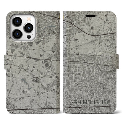 【下井草（東京都）】地図柄iPhoneケース（手帳タイプ）モノトーン・iPhone 13 Pro 用
