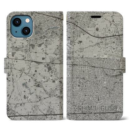 【下井草（東京都）】地図柄iPhoneケース（手帳タイプ）モノトーン・iPhone 13 用