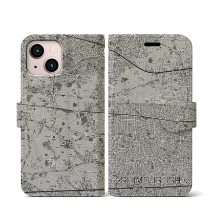 【下井草（東京都）】地図柄iPhoneケース（手帳タイプ）モノトーン・iPhone 13 mini 用