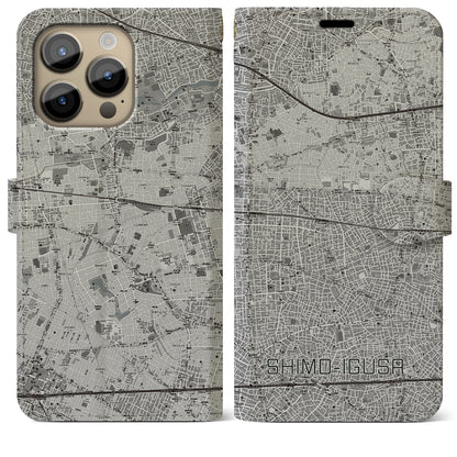 【下井草（東京都）】地図柄iPhoneケース（手帳タイプ）モノトーン・iPhone 14 Pro Max 用