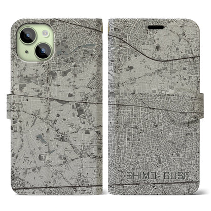 【下井草（東京都）】地図柄iPhoneケース（手帳タイプ）モノトーン・iPhone 15 用