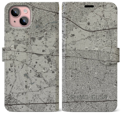 【下井草（東京都）】地図柄iPhoneケース（手帳タイプ）モノトーン・iPhone 15 Plus 用