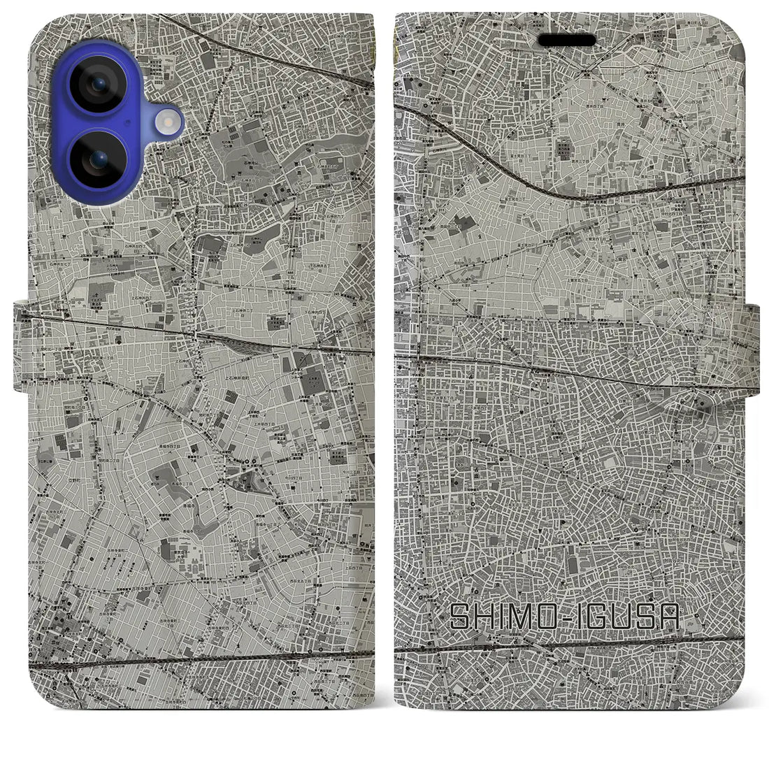 【下井草(東京都)】地図柄iPhoneケース(手帳タイプ)モノトーン・iPhone 16 Pro Max 用