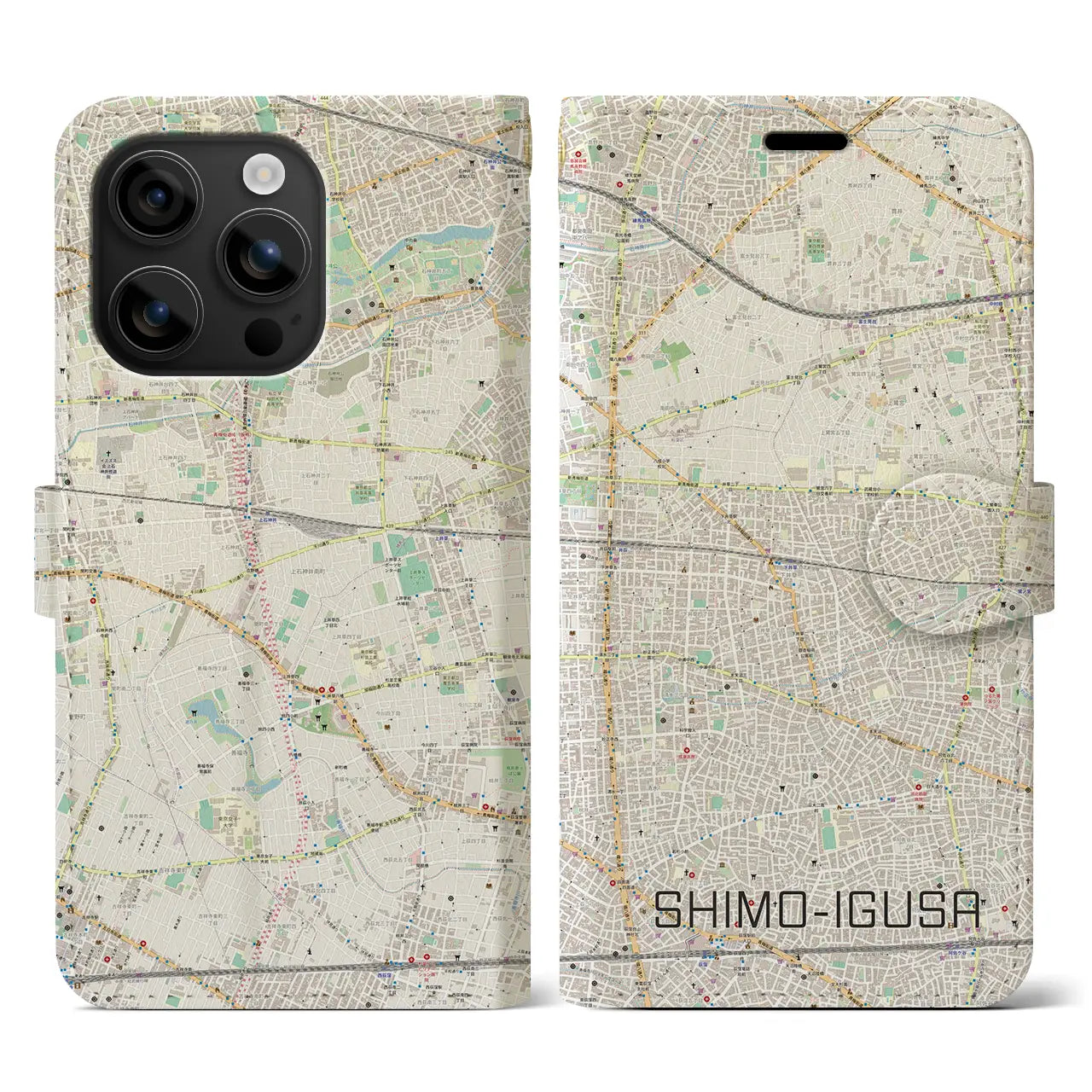 【下井草（東京都）】地図柄iPhoneケース（手帳タイプ）ナチュラル・iPhone 16 用