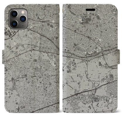 【下高井戸（東京都）】地図柄iPhoneケース（手帳タイプ）モノトーン・iPhone 11 Pro Max 用