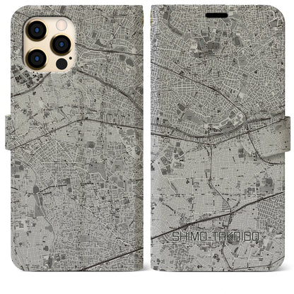 【下高井戸（東京都）】地図柄iPhoneケース（手帳タイプ）モノトーン・iPhone 12 Pro Max 用