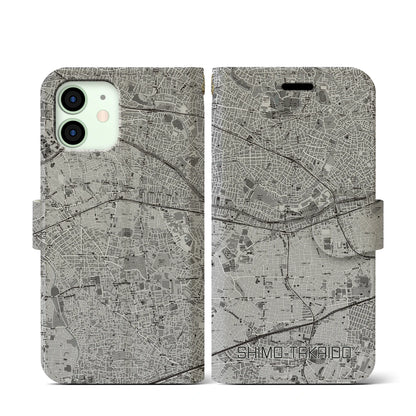 【下高井戸（東京都）】地図柄iPhoneケース（手帳タイプ）モノトーン・iPhone 12 mini 用