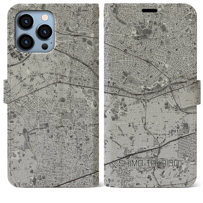 【下高井戸（東京都）】地図柄iPhoneケース（手帳タイプ）モノトーン・iPhone 13 Pro Max 用