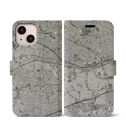 【下高井戸（東京都）】地図柄iPhoneケース（手帳タイプ）モノトーン・iPhone 13 mini 用