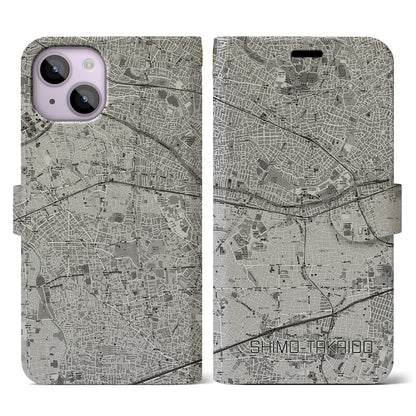 【下高井戸（東京都）】地図柄iPhoneケース（手帳タイプ）モノトーン・iPhone 14 用