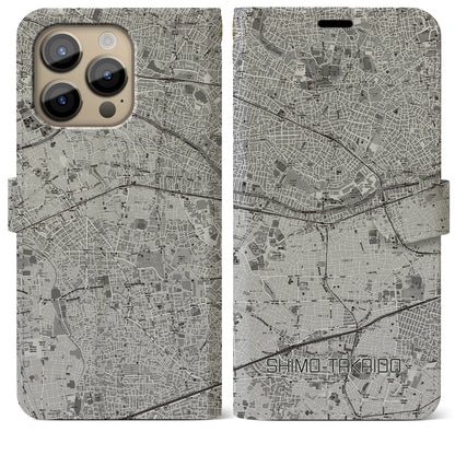 【下高井戸（東京都）】地図柄iPhoneケース（手帳タイプ）モノトーン・iPhone 14 Pro Max 用