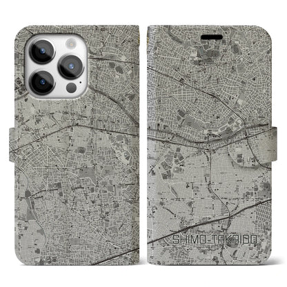 【下高井戸（東京都）】地図柄iPhoneケース（手帳タイプ）モノトーン・iPhone 14 Pro 用