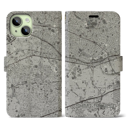 【下高井戸（東京都）】地図柄iPhoneケース（手帳タイプ）モノトーン・iPhone 15 用