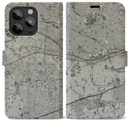 【下高井戸（東京都）】地図柄iPhoneケース（手帳タイプ）モノトーン・iPhone 15 Pro Max 用