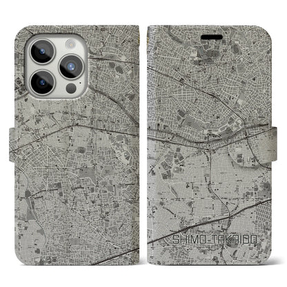 【下高井戸（東京都）】地図柄iPhoneケース（手帳タイプ）モノトーン・iPhone 15 Pro 用