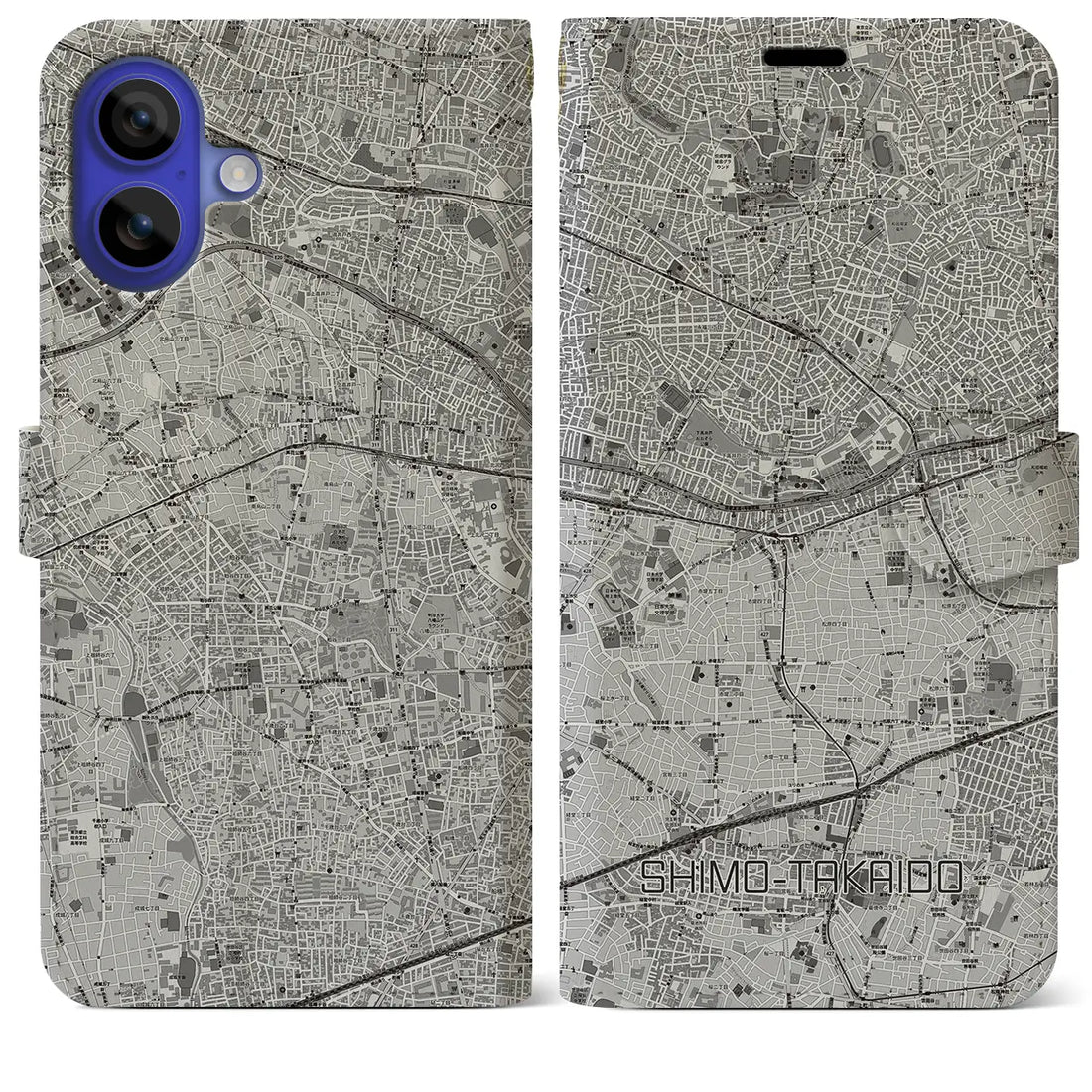 【下高井戸(東京都)】地図柄iPhoneケース(手帳タイプ)モノトーン・iPhone 16 Pro Max 用