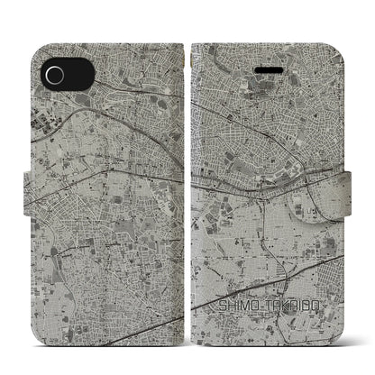 【下高井戸（東京都）】地図柄iPhoneケース（手帳タイプ）モノトーン・iPhone SE（第3 / 第2世代） / 8 / 7 / 6s / 6 用