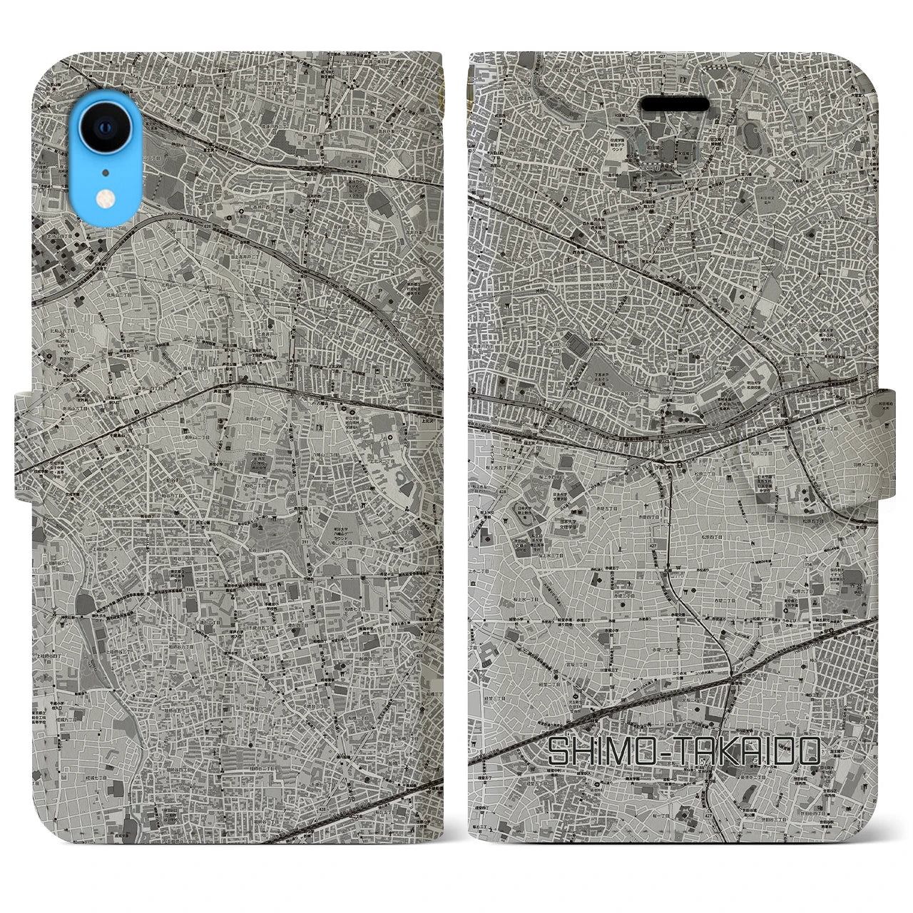 【下高井戸】地図柄iPhoneケース（手帳両面タイプ・モノトーン）iPhone XR 用