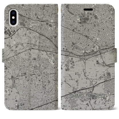 【下高井戸（東京都）】地図柄iPhoneケース（手帳タイプ）モノトーン・iPhone XS Max 用