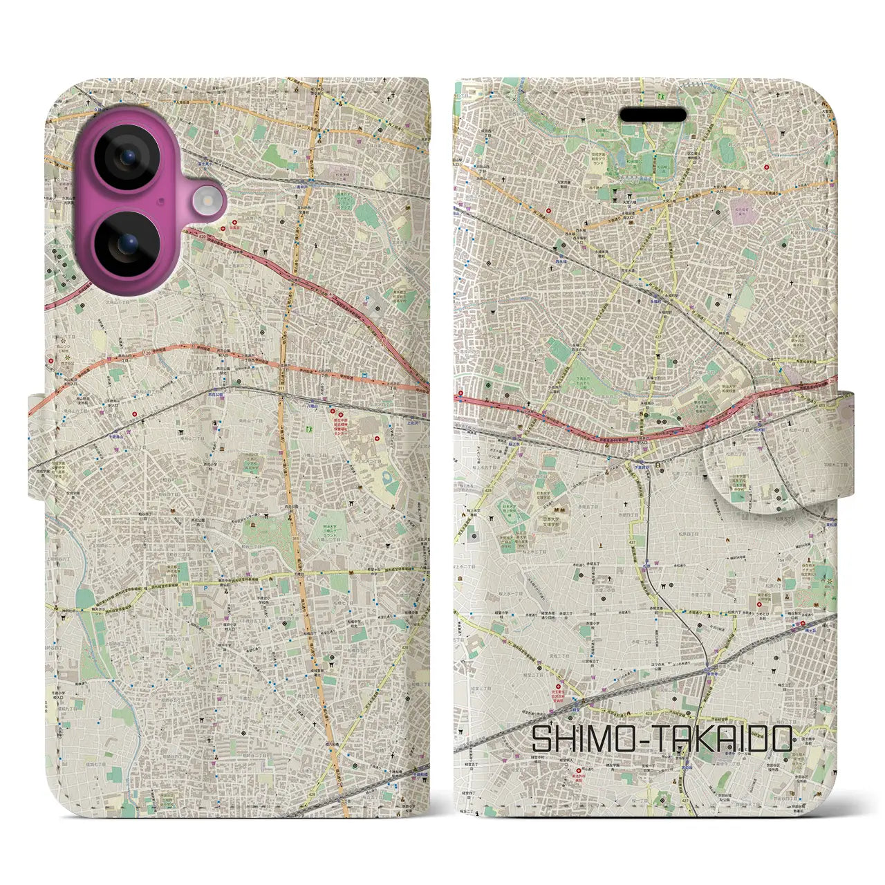 【下高井戸（東京都）】地図柄iPhoneケース（手帳タイプ）ナチュラル・iPhone 16 Pro 用