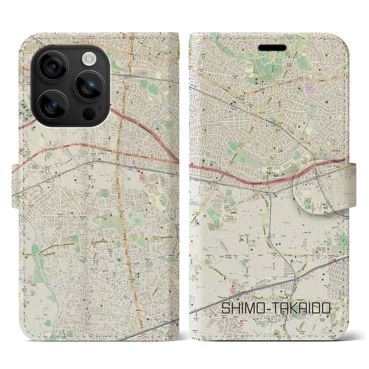 【下高井戸（東京都）】地図柄iPhoneケース（手帳タイプ）ナチュラル・iPhone 16 用