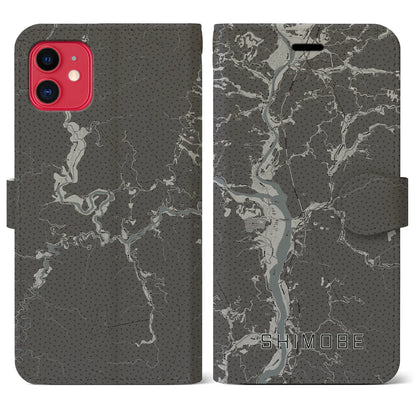 【下部（山梨県）】地図柄iPhoneケース（手帳タイプ）モノトーン・iPhone 11 用