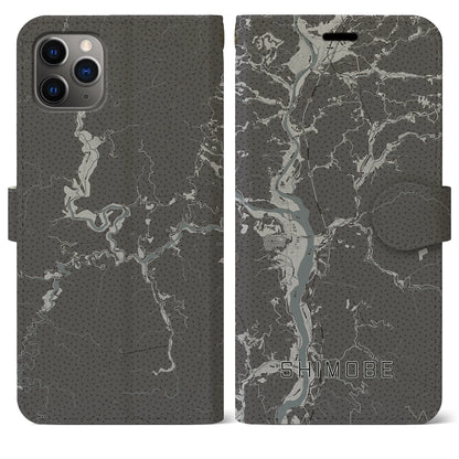 【下部（山梨県）】地図柄iPhoneケース（手帳タイプ）モノトーン・iPhone 11 Pro Max 用