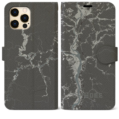 【下部（山梨県）】地図柄iPhoneケース（手帳タイプ）モノトーン・iPhone 12 Pro Max 用