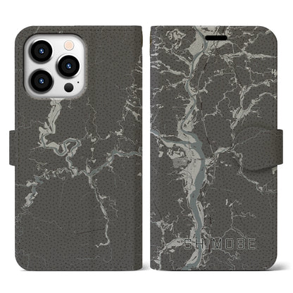 【下部（山梨県）】地図柄iPhoneケース（手帳タイプ）モノトーン・iPhone 13 Pro 用