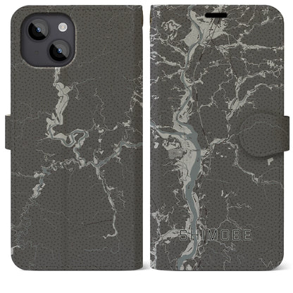 【下部（山梨県）】地図柄iPhoneケース（手帳タイプ）モノトーン・iPhone 14 Plus 用