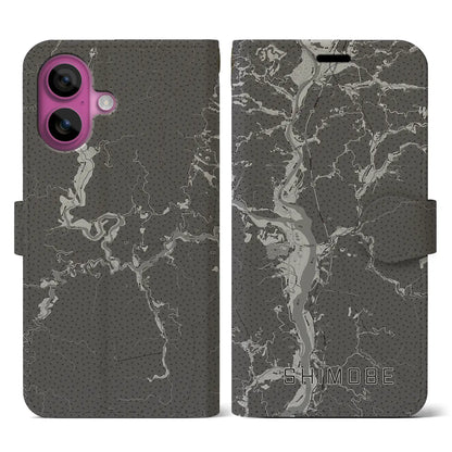 【下部（山梨県）】地図柄iPhoneケース（手帳タイプ）モノトーン・iPhone 16 Pro 用