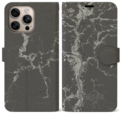 【下部（山梨県）】地図柄iPhoneケース（手帳タイプ）モノトーン・iPhone 16 Plus 用