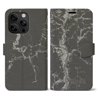 【下部（山梨県）】地図柄iPhoneケース（手帳タイプ）モノトーン・iPhone 16 用